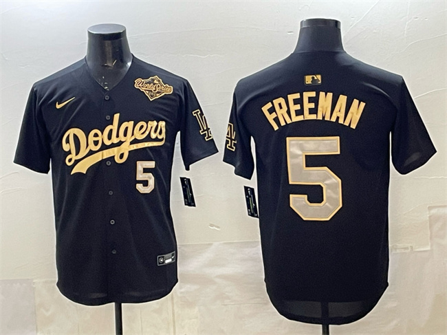 Men's Los Angeles Dodgers #5 Freddie Freeman Black Gold 2025 World Series Limited Stitched Baseball Jersey Men's Los Angeles Dodgers #5 Freddie Freeman Black Gold 2025 World Series Limited Stitched Baseball Jersey